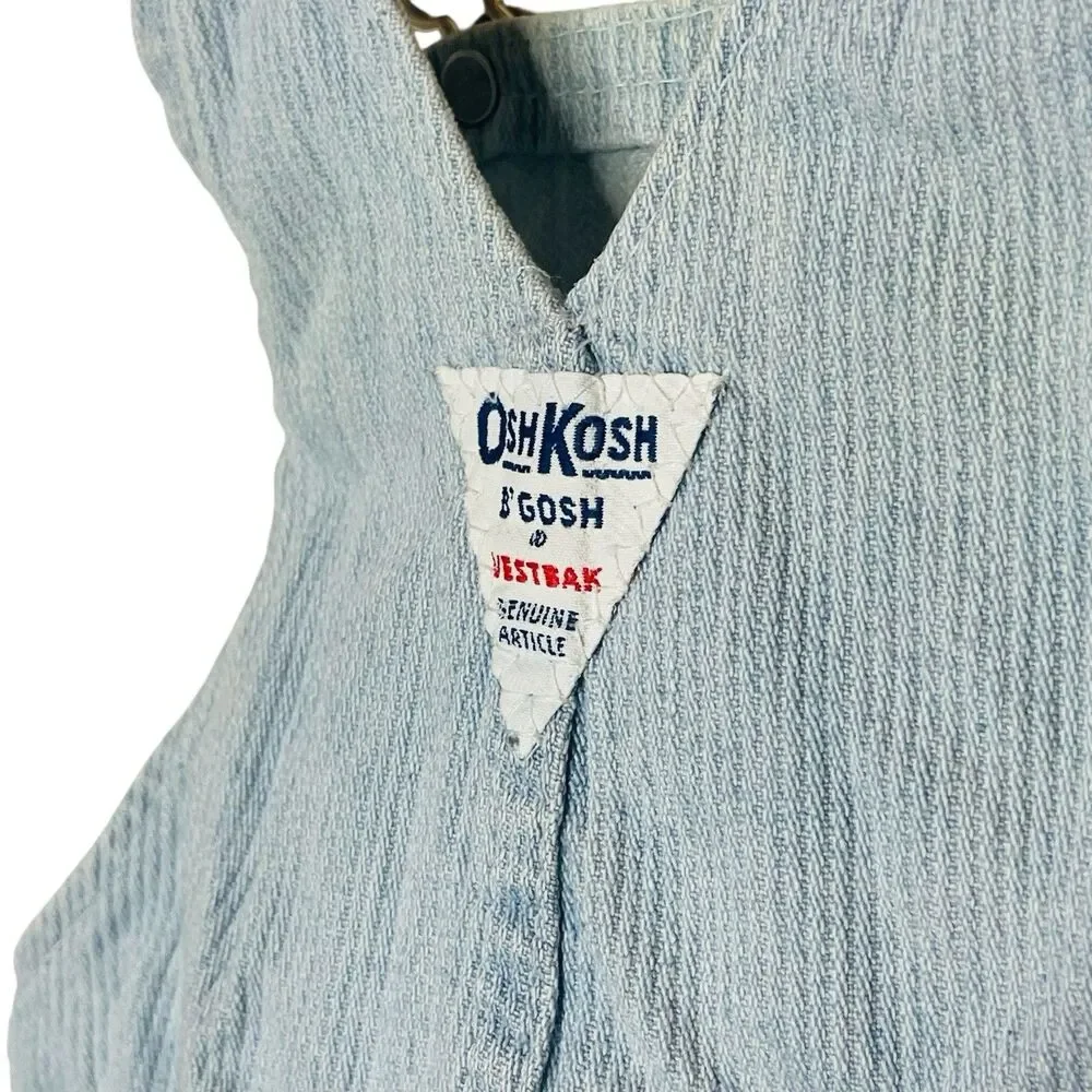 Vtg OshKosh B'Gosh Sz 12 M Vestbak Blue Striped Railroad Overalls Made In USA